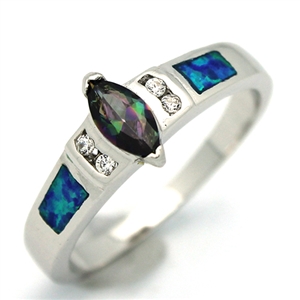 OPR1008-BMY Silver Blue Opal Mystic CZ Ring