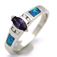OPR1008-BPU Silver Blue Opal Purple CZ Ring
