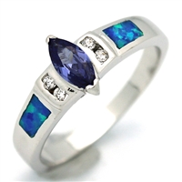 OPR1008-BTA Silver Blue Opal Tanzanite CZ Ring