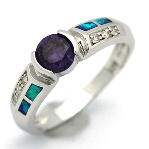 OPR1009-BPU Silver Blue Opal Purple CZ Ring