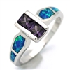 OPR1011-BPU Silver Blue Opal Purple CZ Ring