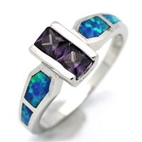 OPR1011-BPU Silver Blue Opal Purple CZ Ring