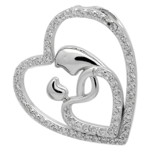 PCZ1003 - Silver Mother Child Heart Pendant