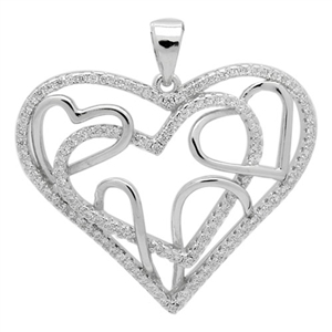 PCZ1009 - Silver CZ Tangled Hearts Pendant