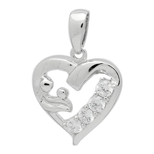 PCZ1012 - Silver CZ Mother Child heart Pendant