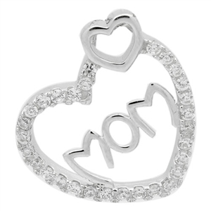 PCZ1014 - Silver CZ MOM Heart Pendant