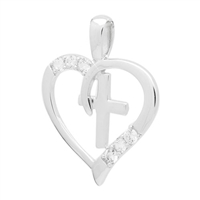 PCZ1015 - Silver CZ Heart Cross Pendant