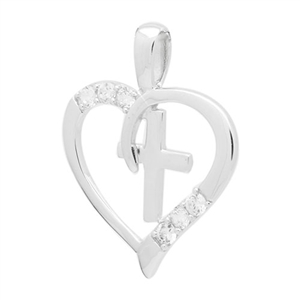 PCZ1015 - Silver CZ Heart Cross Pendant