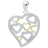 PCZ1018 - Silver CZ 2-Tone Hearts Pendant