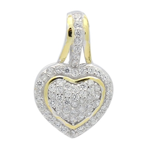 PCZ1037 - Silver CZ 2-Tone Small Heart Pendant