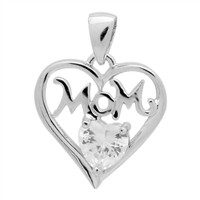 PCZ1039 - Silver CZ Mom Heart Pendant