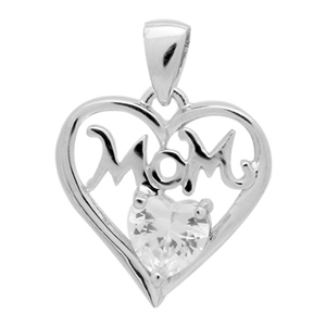 PCZ1039 - Silver CZ Mom Heart Pendant