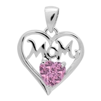 PCZ1040 - Silver CZ Mom Heart Pendant