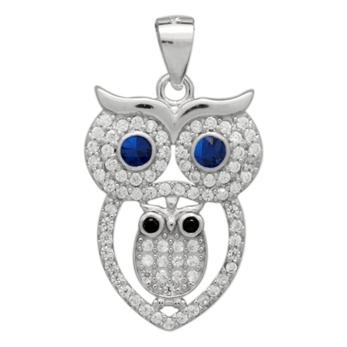 PCZ1071 Sterling Silver Blue Sapphire CZ Owl Charm Pendant