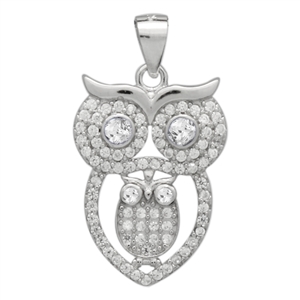 PCZ1072 Sterling Silver Clear CZ Owl Charm Pendant