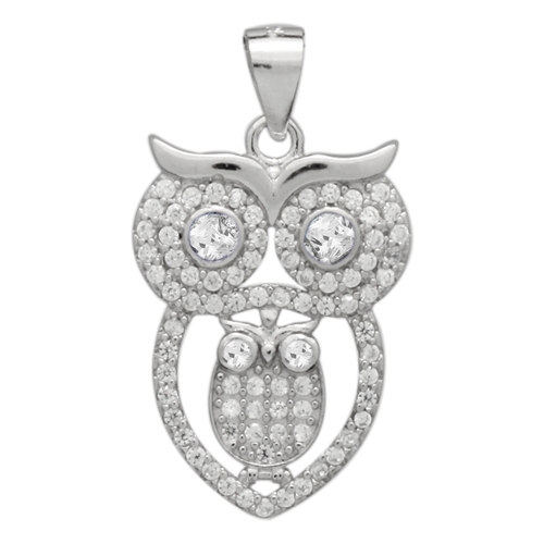 PCZ1072 Sterling Silver Clear CZ Owl Charm Pendant