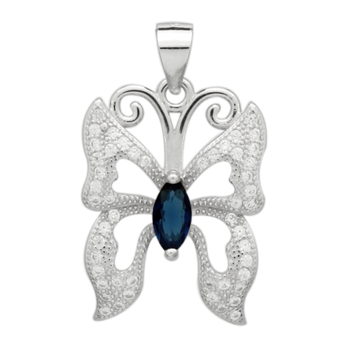 PCZ1073 Sterling Silver Blue Sapphire CZ Butterfly Charm Pendant