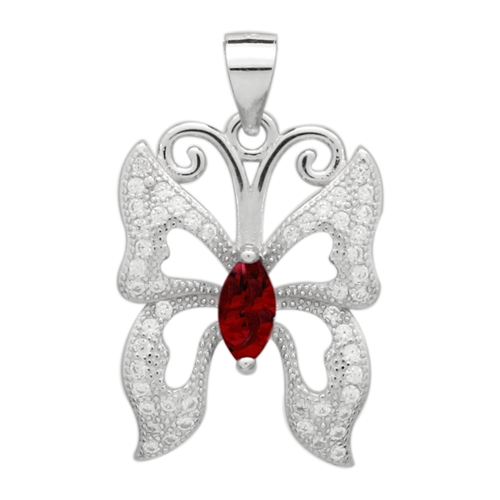 PCZ1075 Sterling Silver Red Ruby CZ Butterfly Charm Pendant