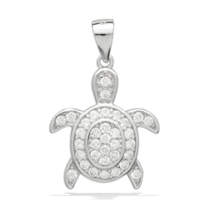 PCZ1082 Sterling Silver CZ Sea Turtle Charm Pendant