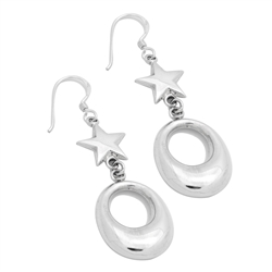 PES1005- Silver Plain Puffed Star Oval dangle Earrings