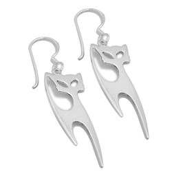 PES1007- Silver Plain Dangle Cat Earrings