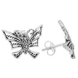 PES1008- Silver Plain Filigree Butterfly Stud Earrings