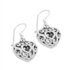 PES1009- Silver Plain Filigree Dangle Heart Earrings