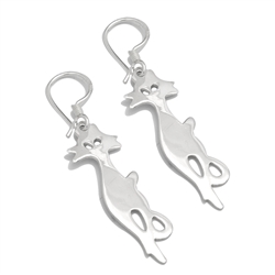 PES1014- Silver Plain Dangle Cat Earrings