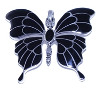 Silver Big Butterfly Synth Onyx Pendant
