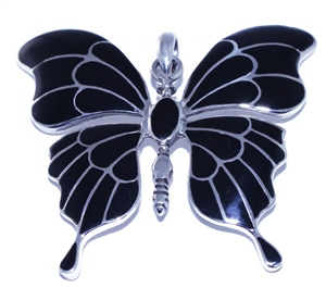 Silver Big Butterfly Synth Onyx Pendant