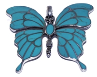 Silver Big Butterfly Green Turquoise Pendant