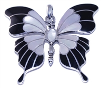 Silver Big Butterfly Mother of Pearl / Synth Black Onyx Pendant