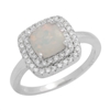 7mm Square Cushion-cut Lab White Opal Accent CZ Womens Ring Sterling Silver .925 Stamped