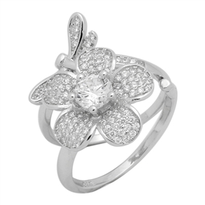 Silver CZ Ring - Flower and Dragon Movable Ring