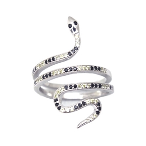 Silver CZ Ring - Snake - Yellow and Black CZ