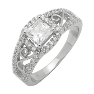 Silver CZ Ring - Filigree - Clear CZ