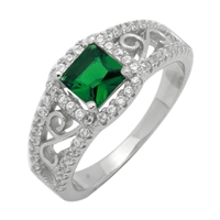 Silver CZ Ring - Filigree - Emerald