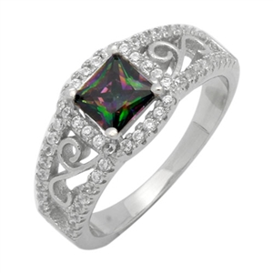 Silver CZ Ring - Filigree - Rainbow Topaz