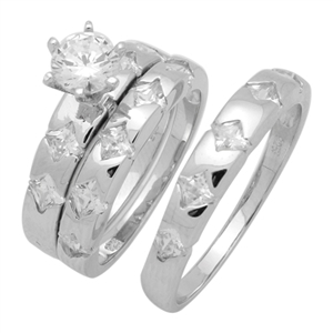 RCZ104034 - Silver Trio Wedding Ring Sets
