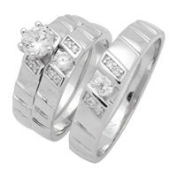 RCZ104035 - Silver Trio Wedding Ring Sets