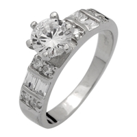 RCZ104046 - Sterling Silver Solitaire Baguette Accent Ring 6.5mm