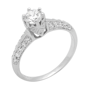 RCZ104047 - Sterling Silver Solitaire Crown Round CZ Ring