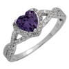 RCZ104050-AM - Sterling Silver Purple Heart Infinity Heart Solitaire Ring