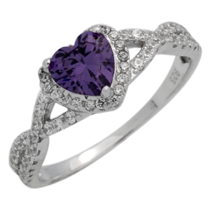 RCZ104050-AM - Sterling Silver Purple Heart Infinity Heart Solitaire Ring