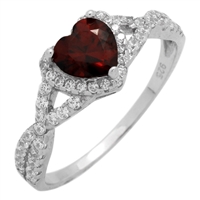 RCZ104050-GA - Sterling Silver Red Garnet Heart Infinity Heart Solitaire Ring