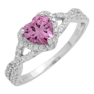 RCZ104050-PI - Sterling Silver Pink Heart Infinity Heart Solitaire Ring