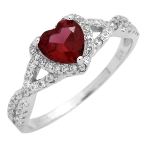 RCZ104050-RU - Sterling Silver Ruby CZ Heart Infinity Heart Solitaire Ring