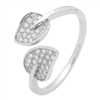 RCZ104056- Sterling Silver 2 Leaves Cuff Open Style CZ Ring