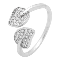 RCZ104056- Sterling Silver 2 Leaves Cuff Open Style CZ Ring