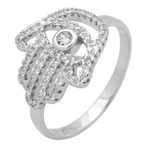 RCZ104059- Sterling Silver CZ Hamsa Hand of God Micropave Ring